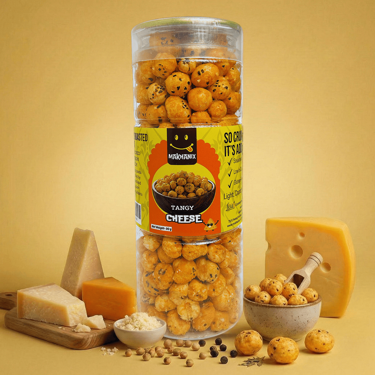 Tangy cheese flavoured makhana roasted fox nuts snack